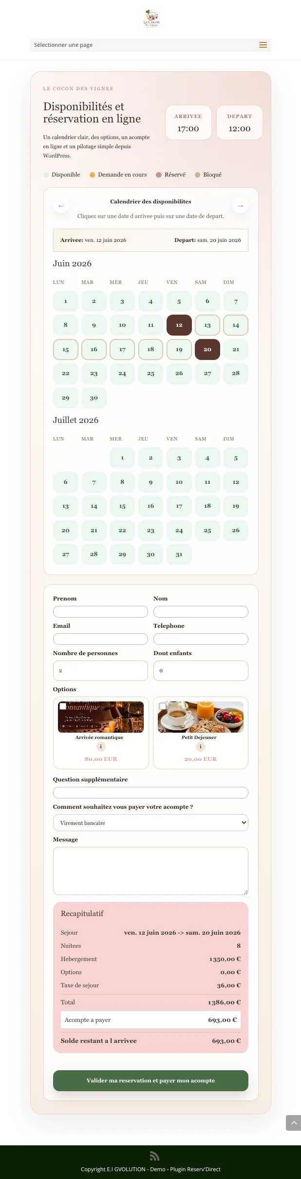 Version responsive mobile du système de réservation WordPress Réserv’Direct